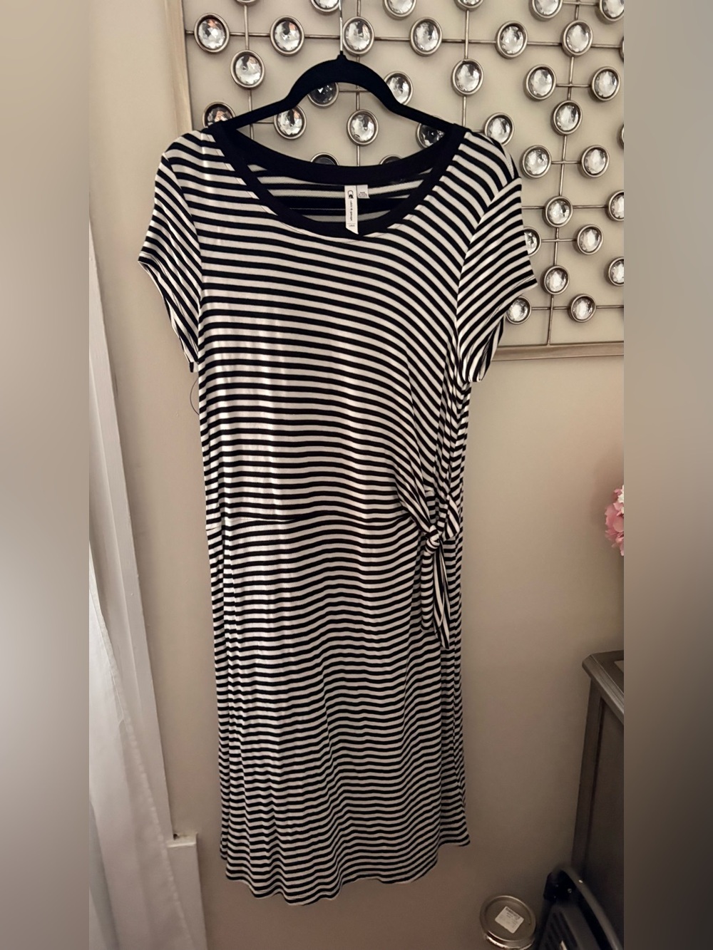 Cable & Gauge Black and White Striped Midi Side-Tie Knit Dress
